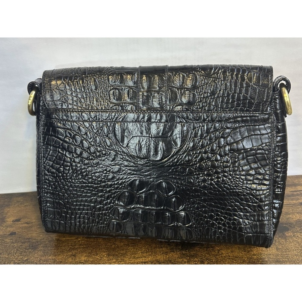 Brahmin Black Croc Embossed Leather Crossbody Style Bag Gold Hardware *No Strap - Picture 13 of 16